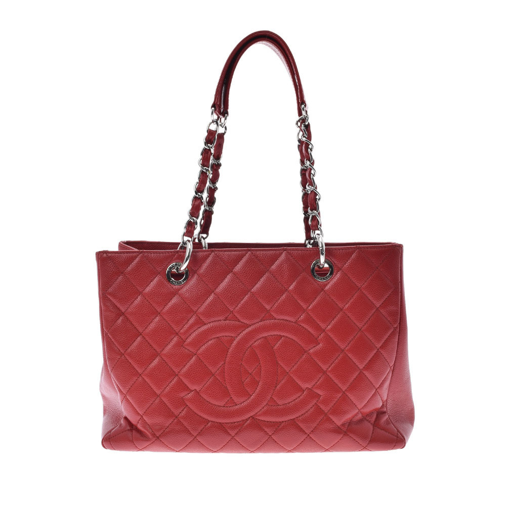CHANEL Matelasse GST Grand Shopping Tote Red Caviar Skin